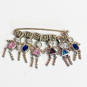 Sterling silver birthstone & initial charms on pin